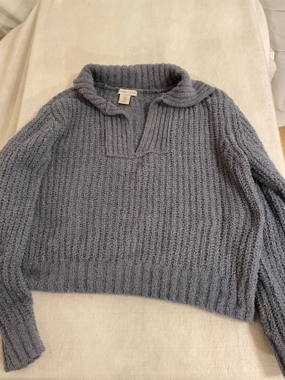 Sincerly Jules Heather Slate Textured V-Neck Sweater